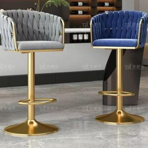 modern adjustable bar stool with woven backrest