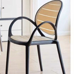 Modern Contoured Accent Chair with Slatted Contrast Seat – Black & Cream