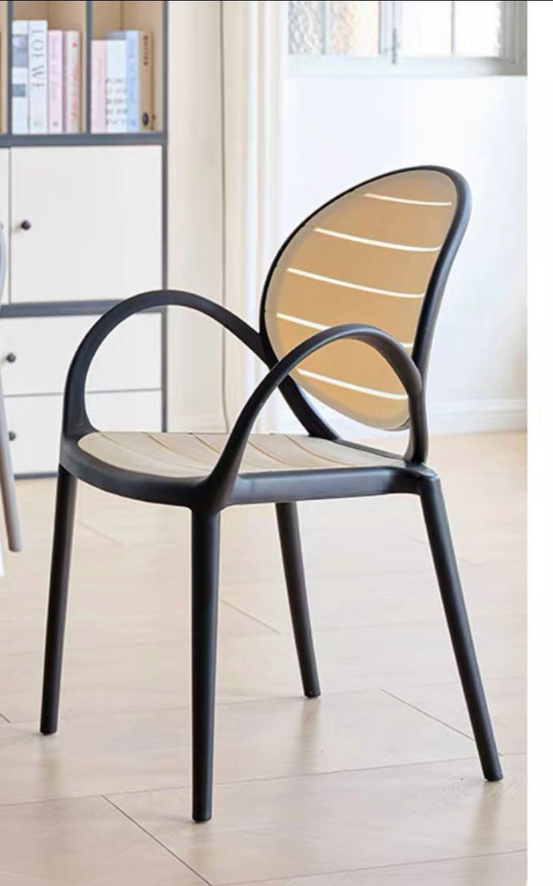 Modern Contoured Accent Chair with Slatted Contrast Seat – Black & Cream