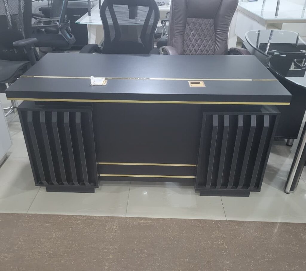 1.6M Office Executive Table – Black & Gold Accent