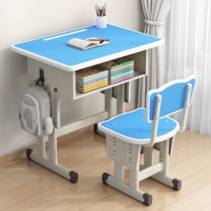 Height-Adjustable Kids Study Desk and Chair Set with Storage