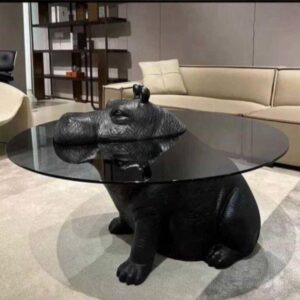 Luxury Hippopotamus Resin Coffee Table with Tempered Glass Top