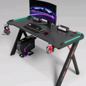 GAME WORLD Ergonomic X-Frame Gaming Desk with RGB LED Lights & Cable Management