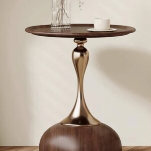 Modern Sculptural Round Side Table with Brass Pedestal & Tray Top